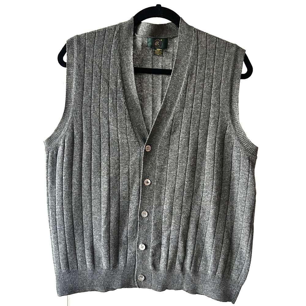 Club Room Wool Sweater Vest Medium Gray Ribbed Sleeveless‎ Preppy Old Money VTG